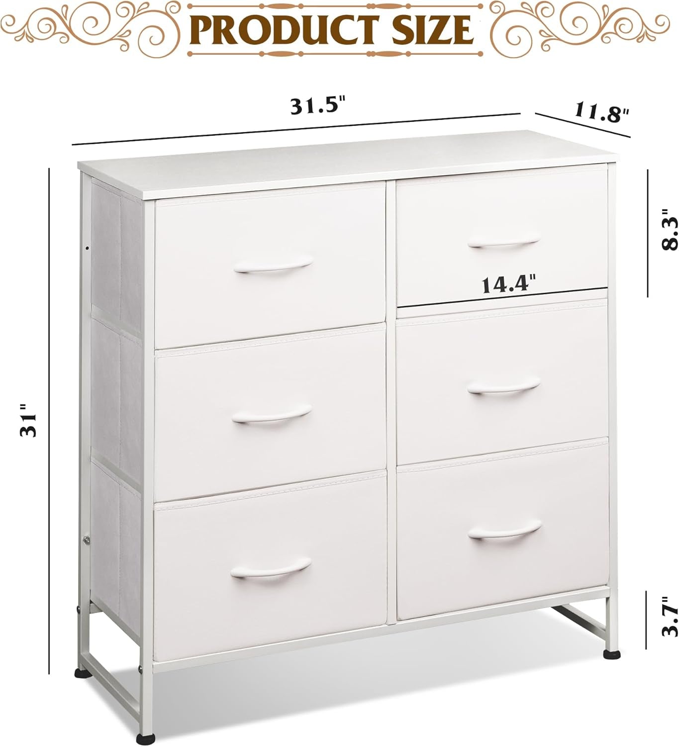 White Fabric Dresser With 6 Drawers And Fabric Bins