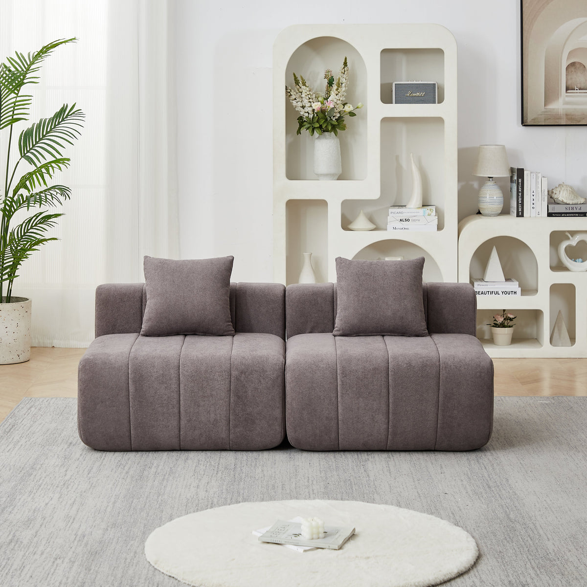 Chenille Sectional Sofa With 2 Pillows
