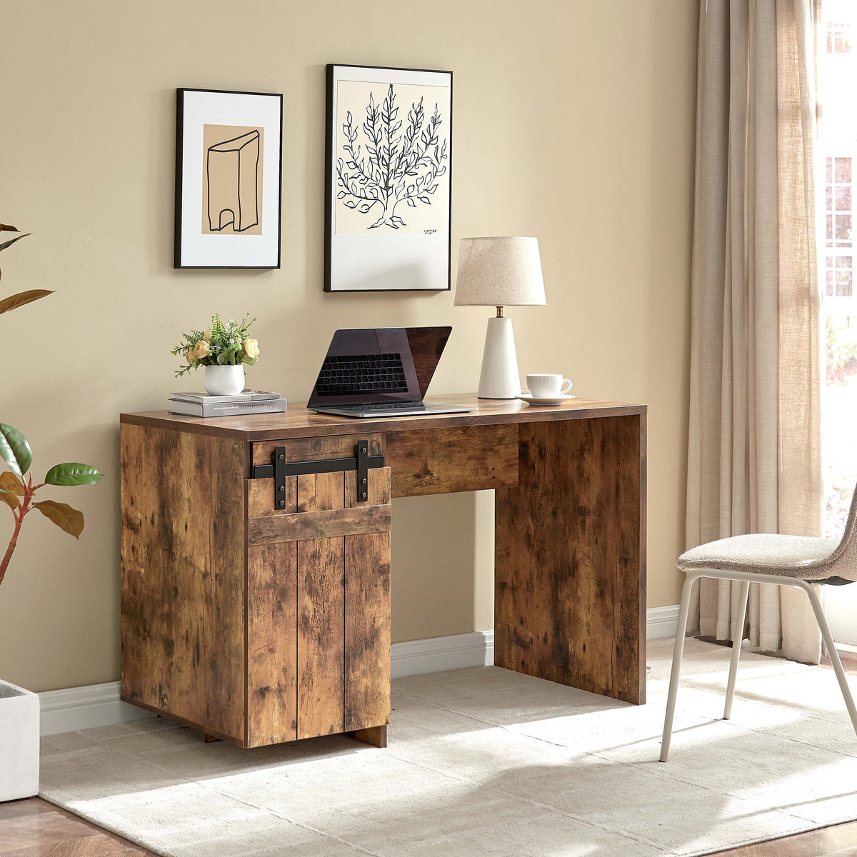 Home Office Desk with Distressed Wood Finish
