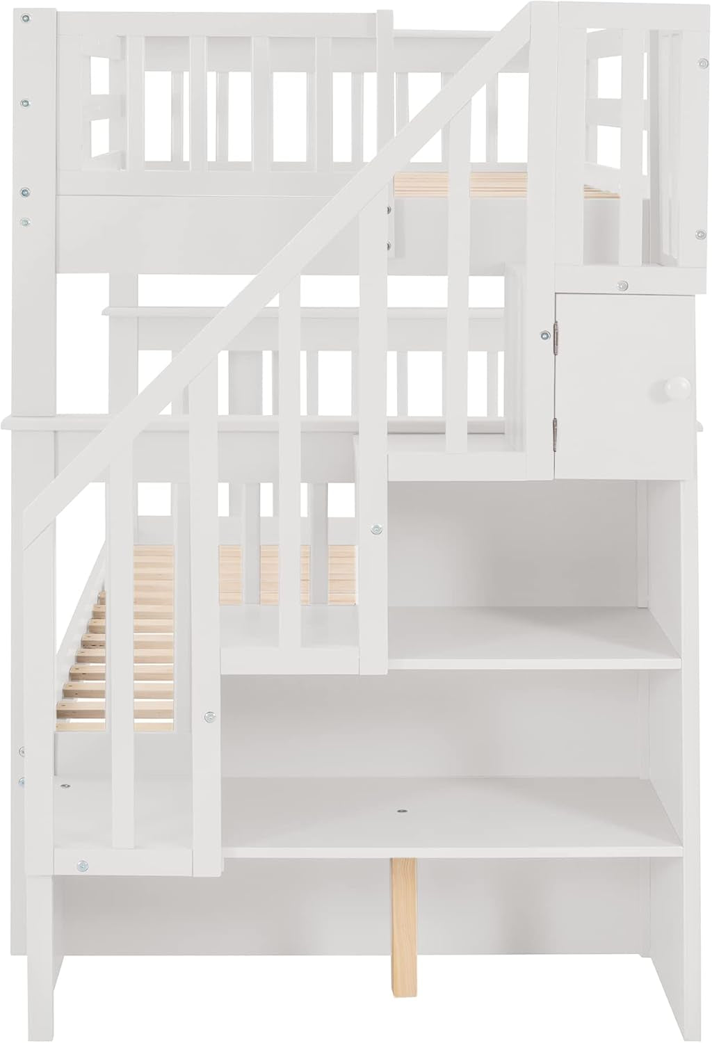 Twin Over Twin Bunk Bed With Stairs And Trundle White
