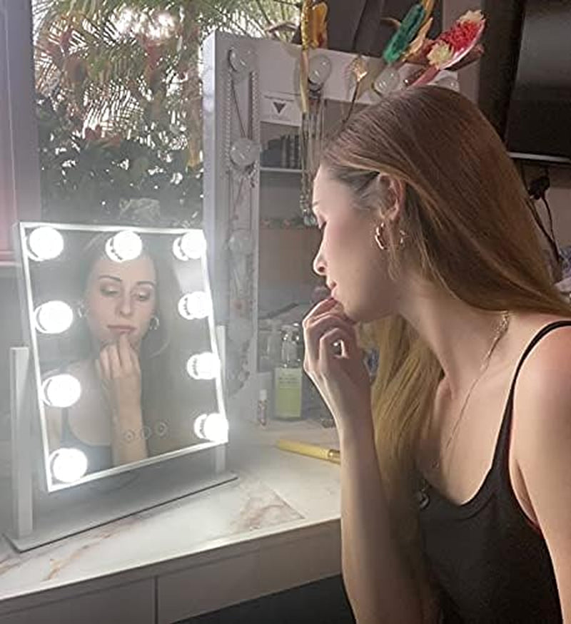 Lighted Makeup Vanity Mirror With 3 Color Modes And 10X Magnification White