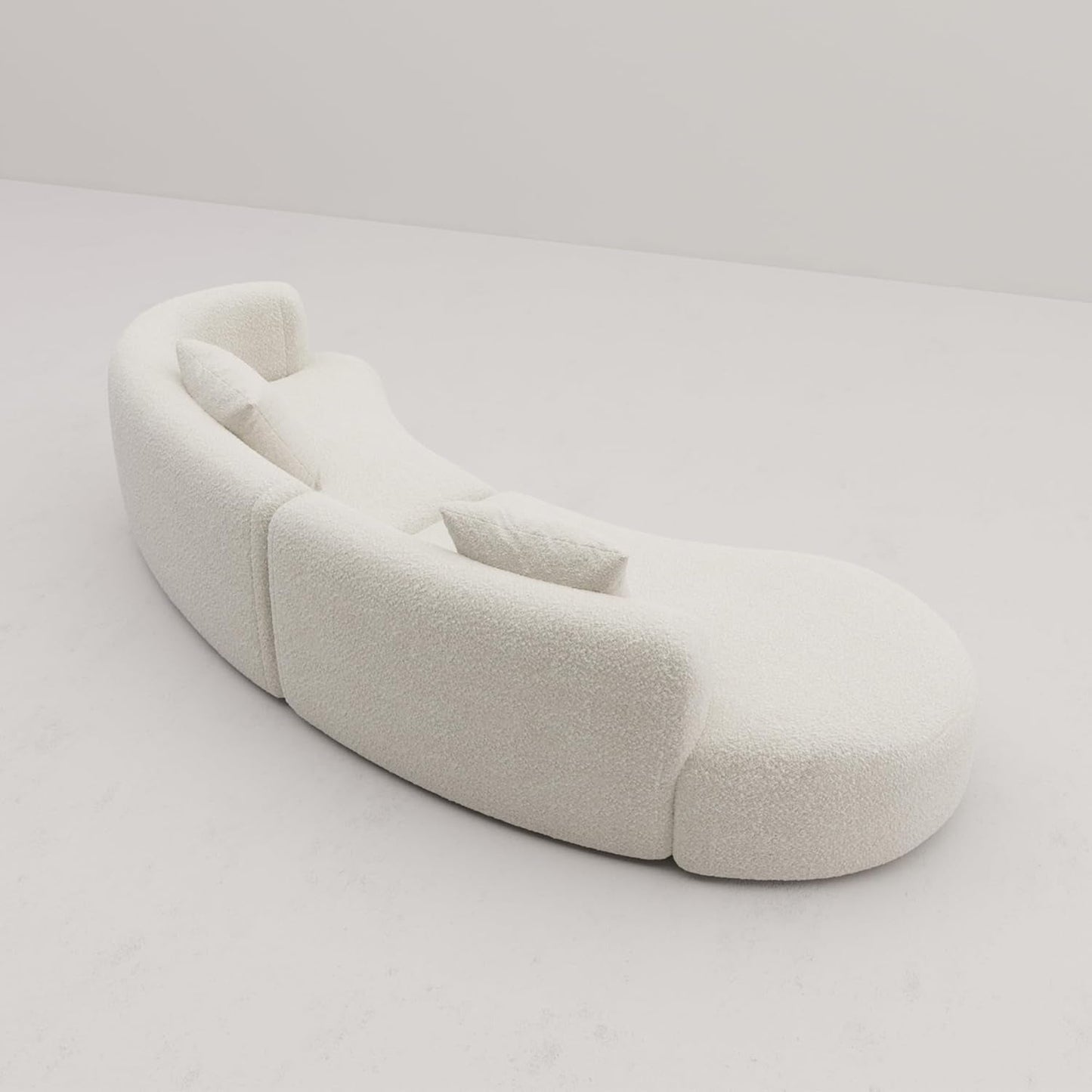 White Boucle Curved Sectional Sofa Modular Living Room