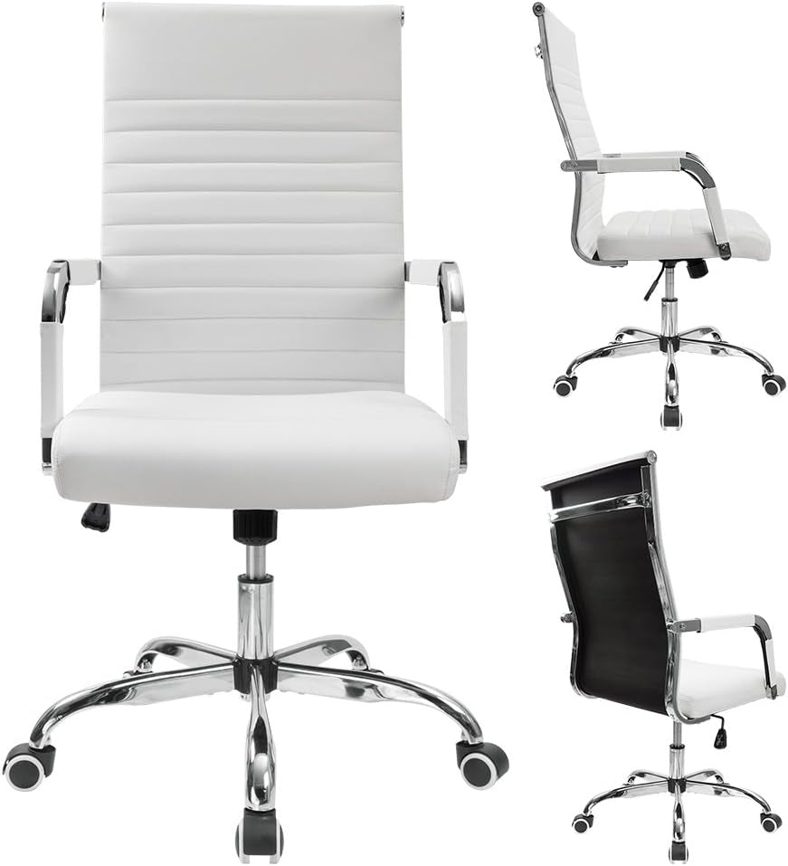 White PU Leather Office Chair With Adjustable Armrests