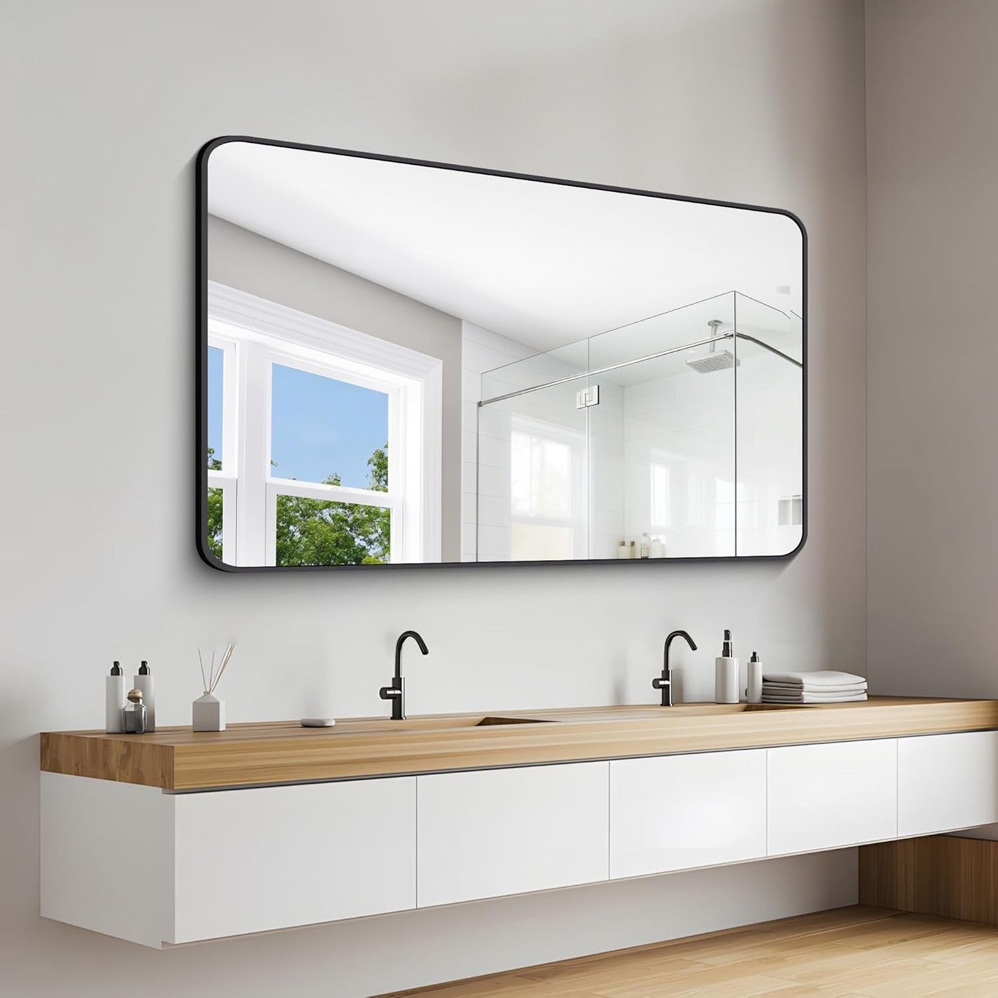60x36 Inch Matte Black Bathroom Mirror With Metal Frame