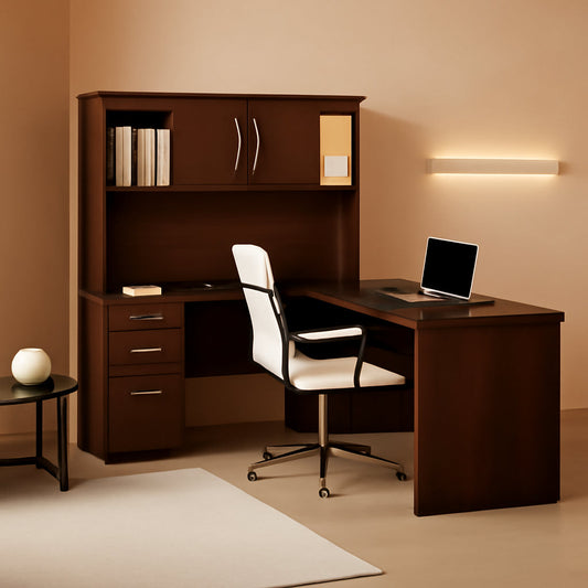 Logan 66W Antigua L Shaped Executive Desk With Pedestal