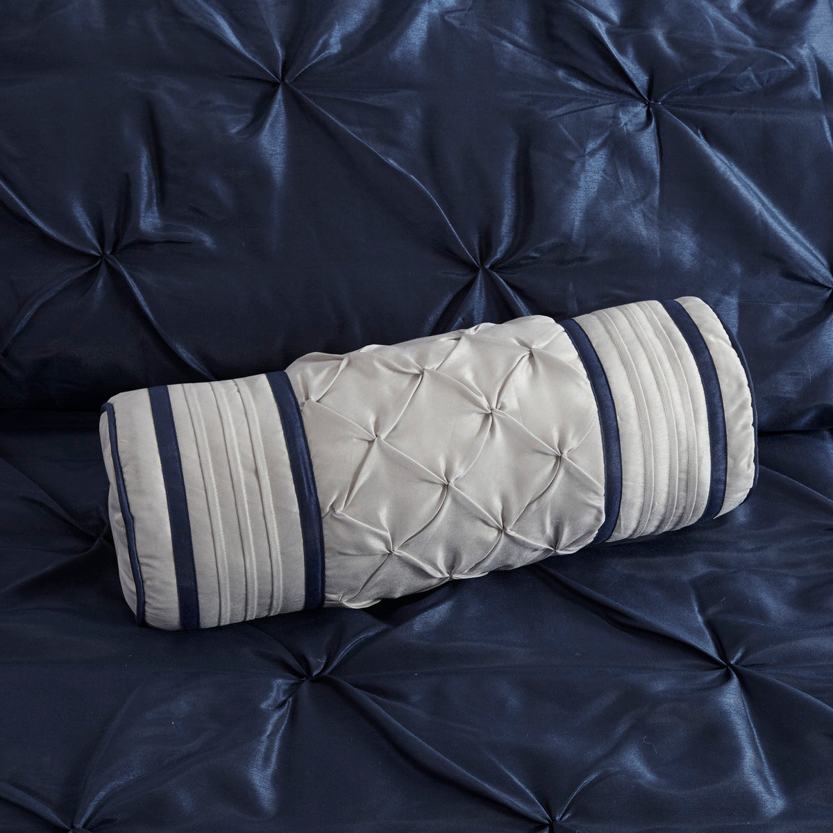 7 Piece Tufted Comforter Set Navy California King