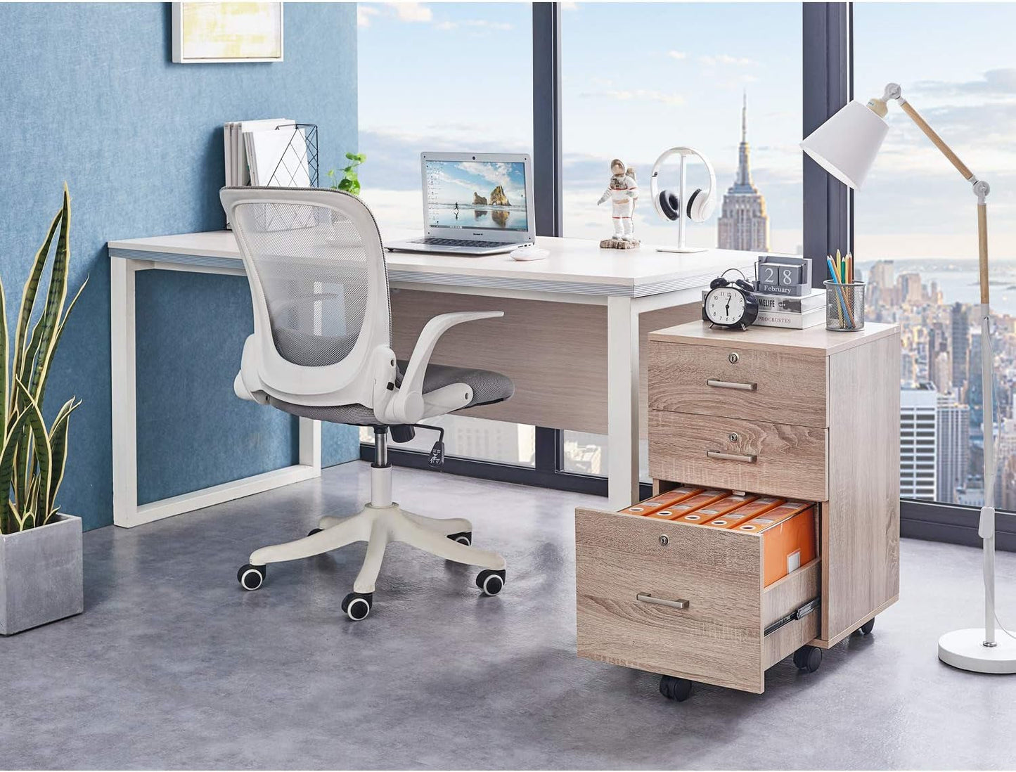 Oak 26 Inch High 3 Drawer File Cabinet With Lock For Letter Size Files And Mobile Under Desk