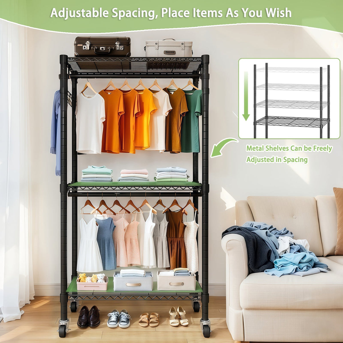 Heavy Duty Rolling Clothes Rack with Wheels