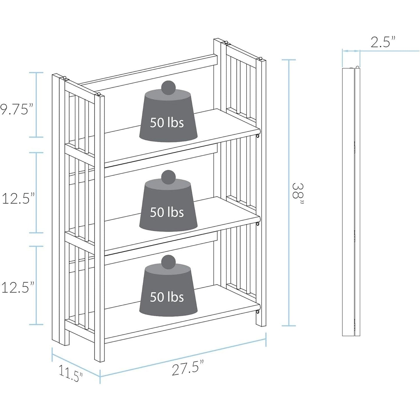 3-Shelf Folding Stackable Bookcase 27.5 Inch Wide Honey Oak