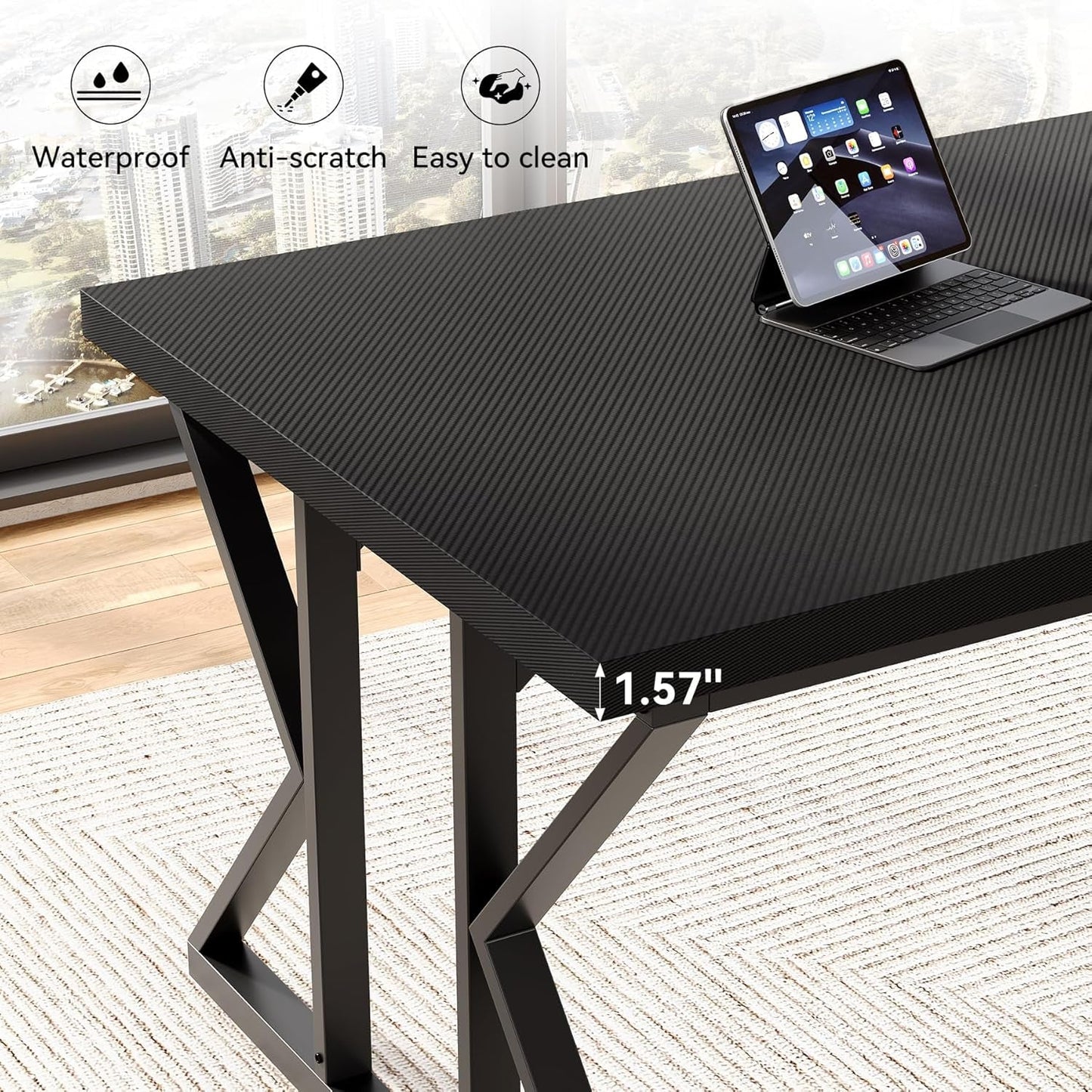 78.7 Inch Large Black Executive Desk Office Workstation