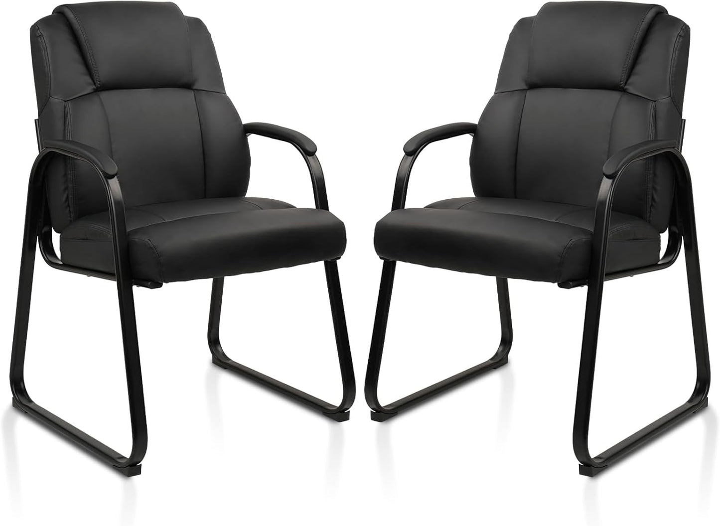 Black Leather Guest Chair 2 Pack With Padded Armrests