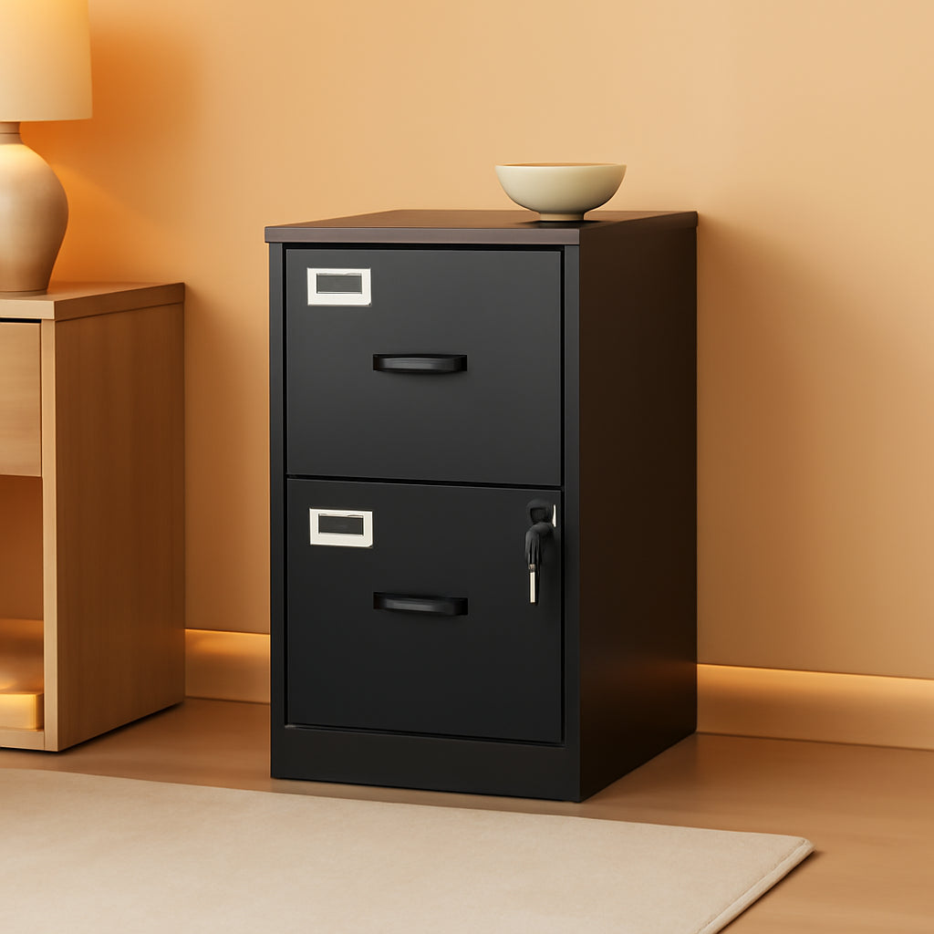2 Drawer Locking Vertical File Cabinet For Letter Size Files Steel Office Storage