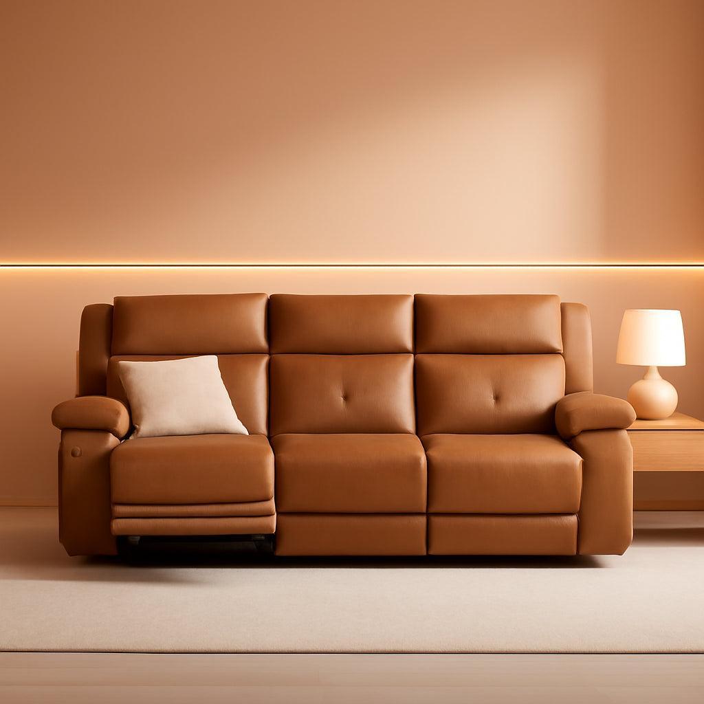 Genuine Leather Power Recliner Sofa 3 Seater USB Ports