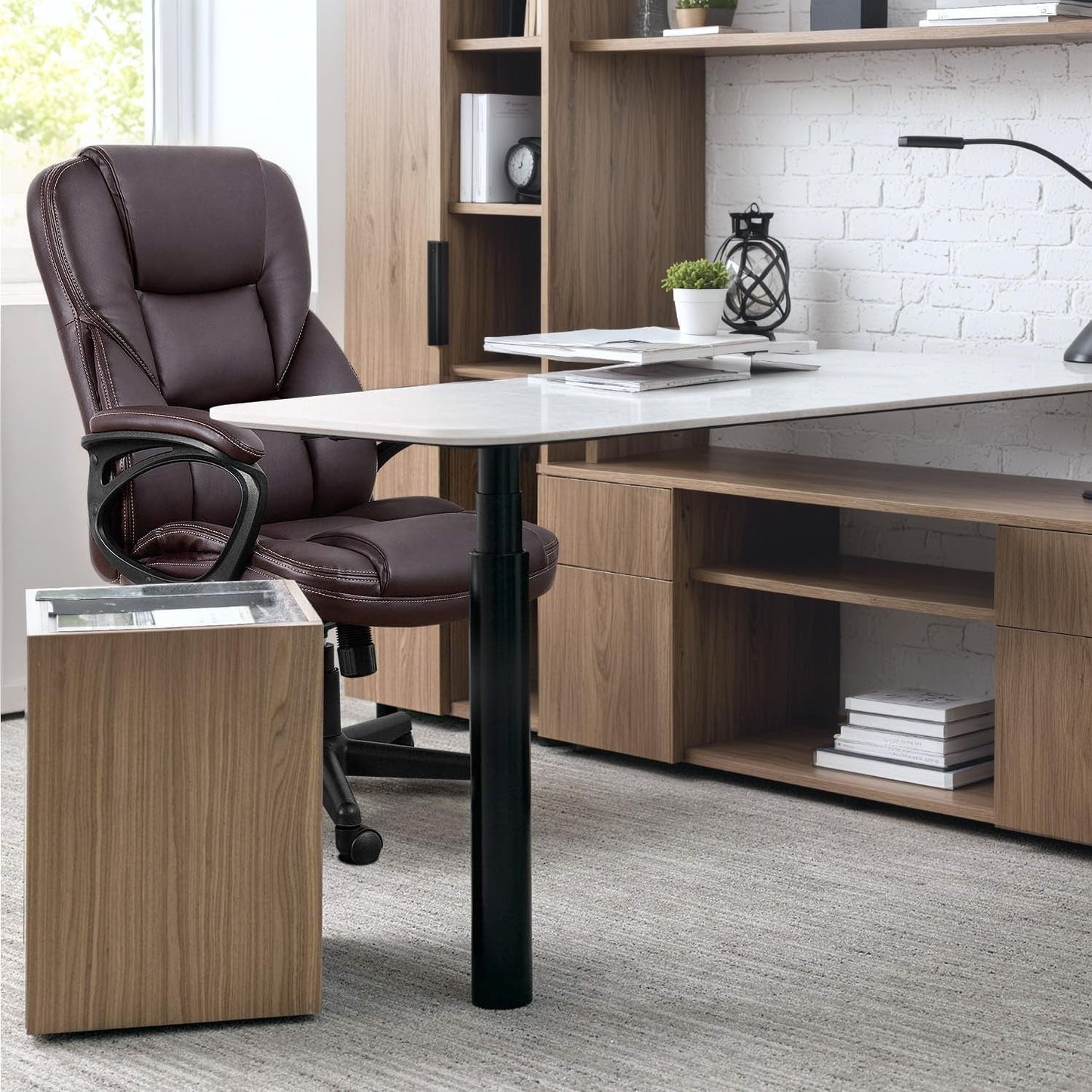 Executive Office Chair With Lumbar Support Brown PU Leather