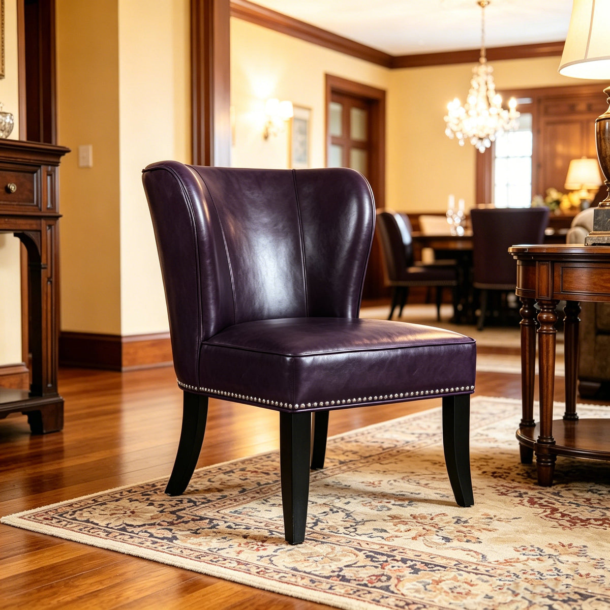 25.6" x 27.2" x 32.8" PU Leather Accent Chair in Purple