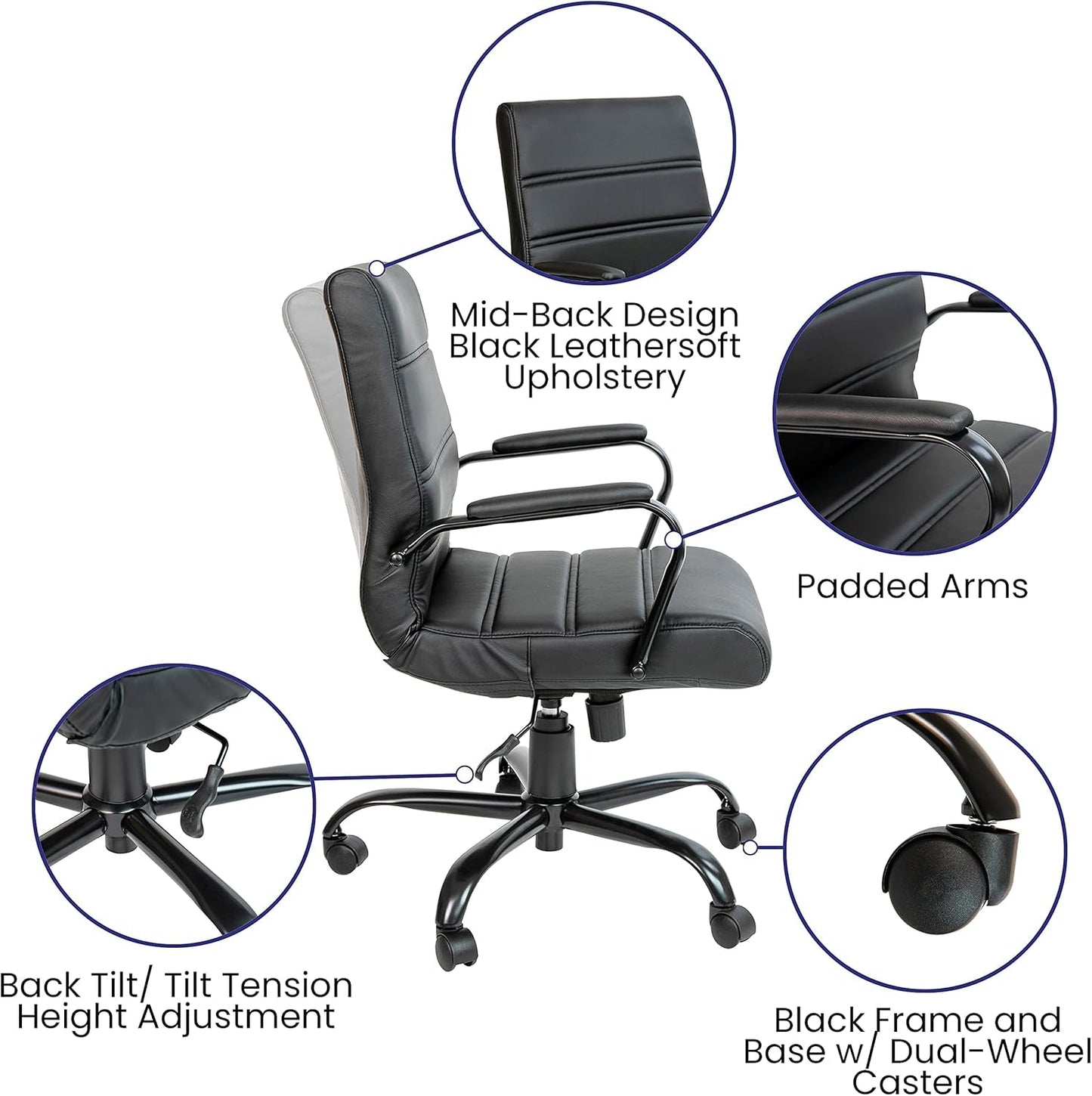 Black Office Chair With Adjustable Height And Padded Seat