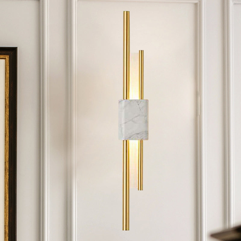 Luminescent Lines: Modern LED Wall Light with Marble Accents