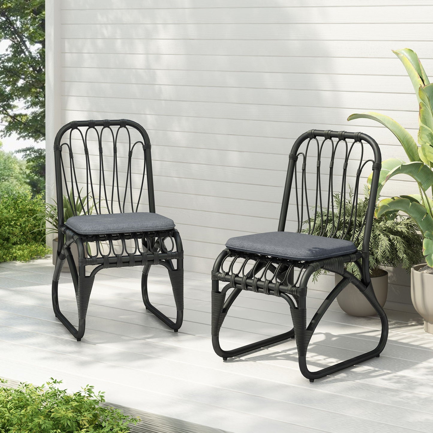 Outdoor Wicker Dining Chairs with Washable Cushion (Set of 2)