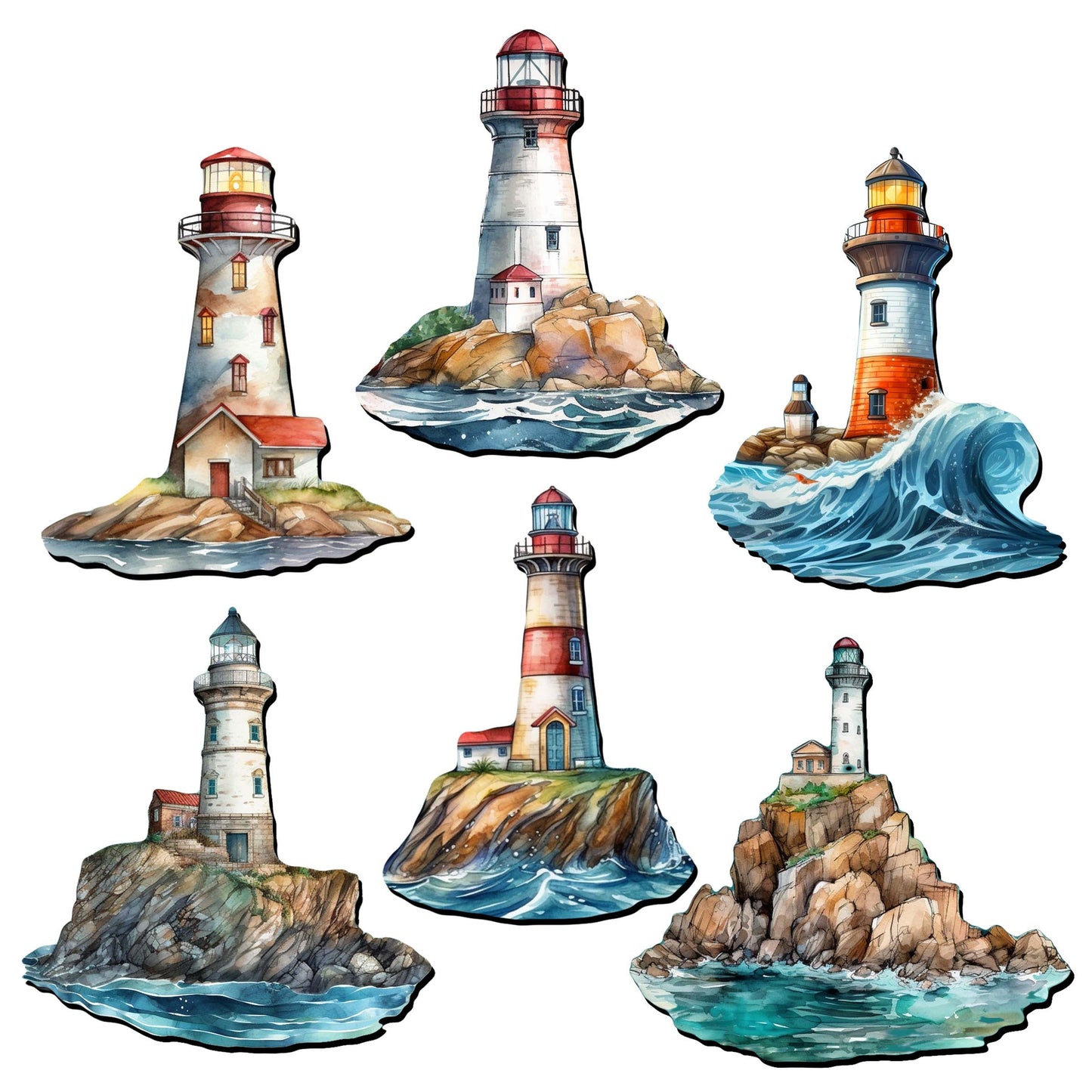 Lighthouse Decorative Wooden Magnets Set of 6 by G. Debrekht - Coastal Decor - 8090022G-S6