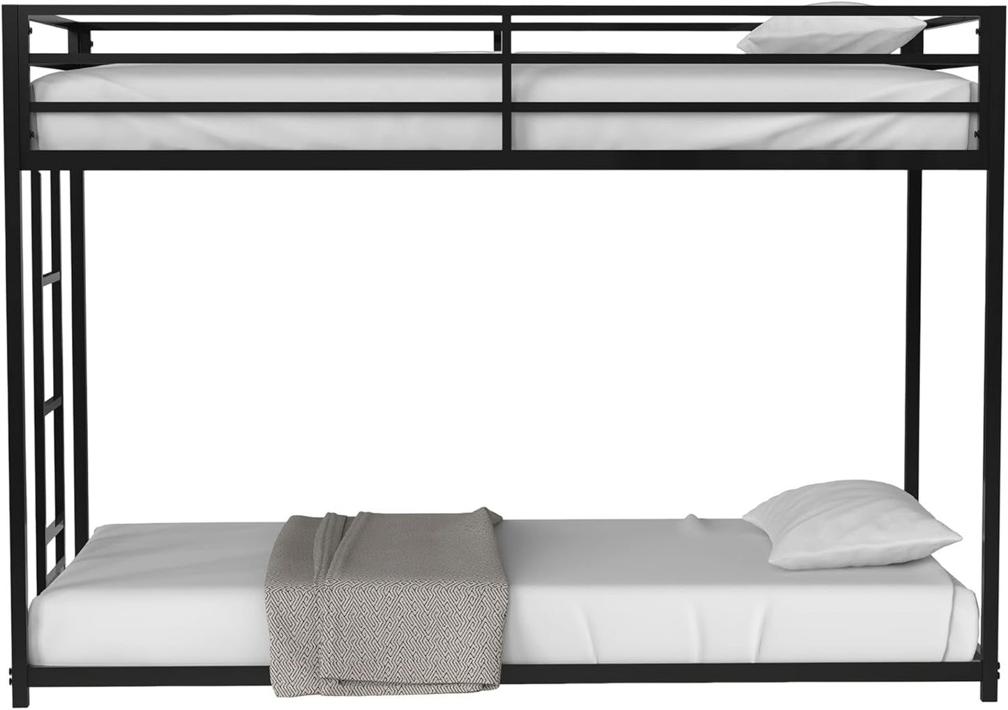 Twin Bunk Bed Black With Stable Ladder For Adults And Teens