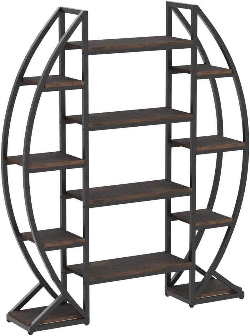 Oval 55 Inch Brown Industrial Display Etagere Bookcase