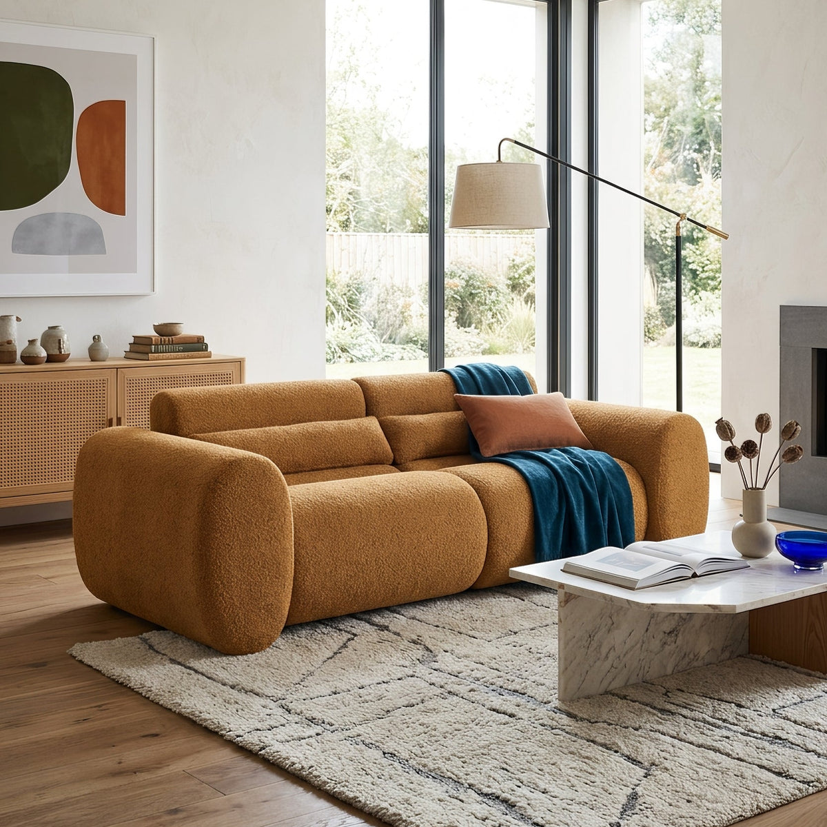 79 in. Round Arm Cloud Curved 3 Seater Modern Upholstered Boucle Sofa