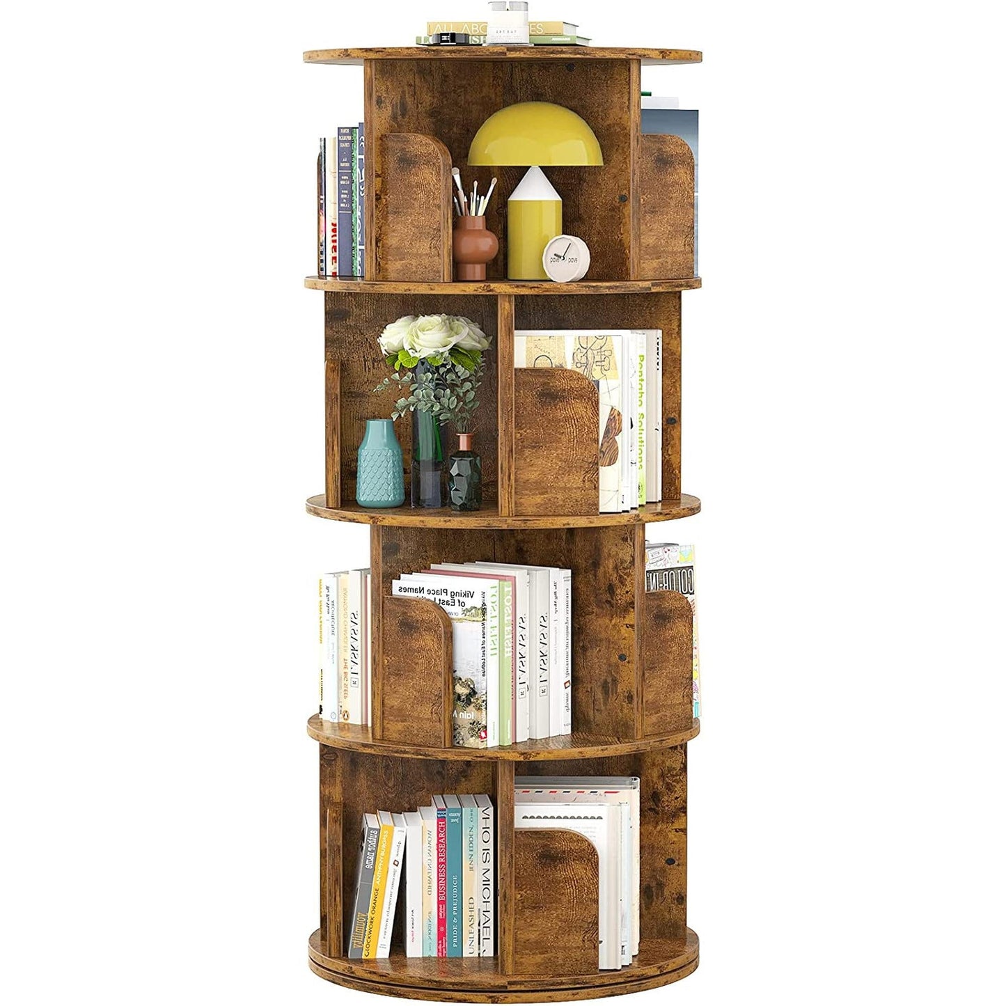 Rotating Corner Bookshelf 360 Degree 4 Tier Space Saving