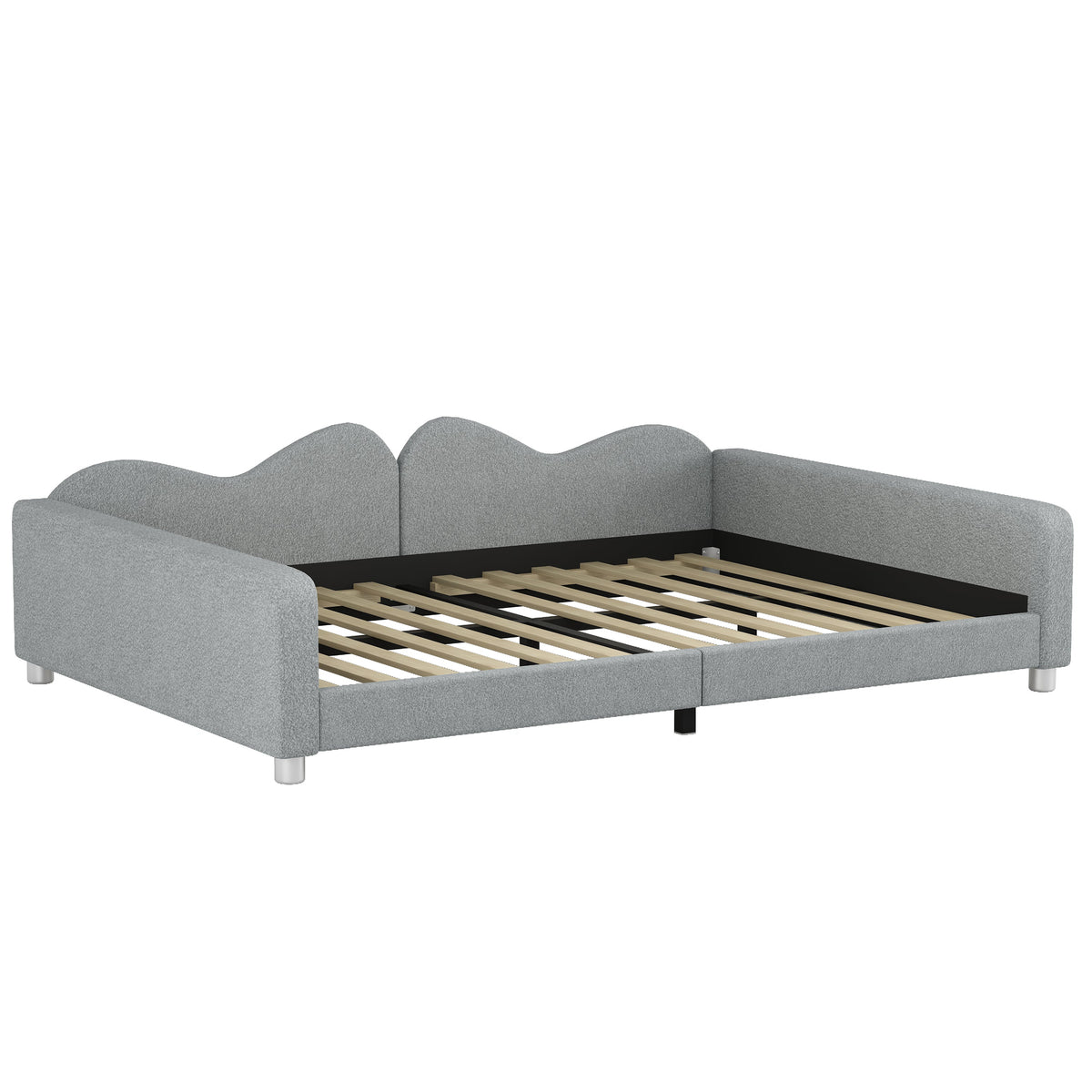 Full Size Upholstered Daybed in Gray Sherpa Fabric