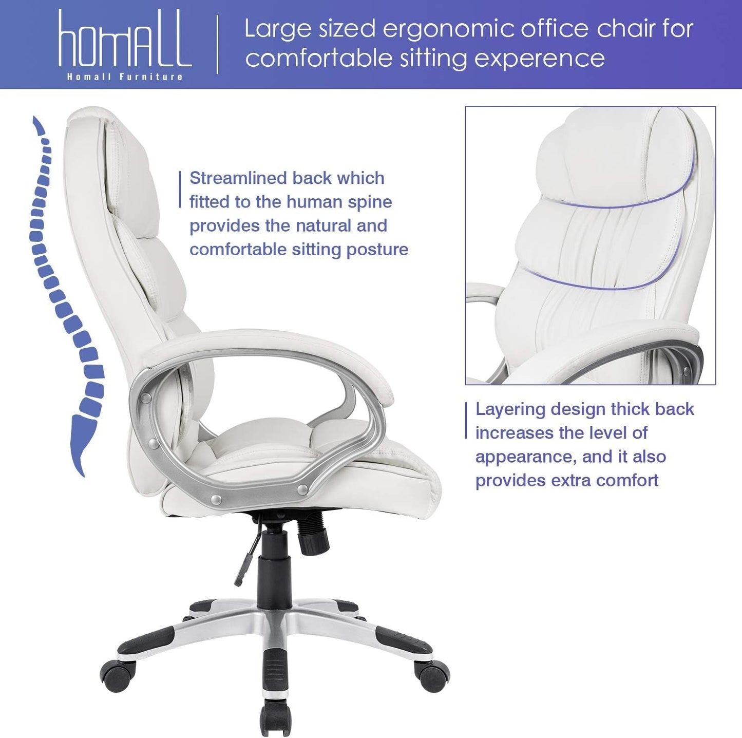 White High Back Office Chair With Adjustable Height