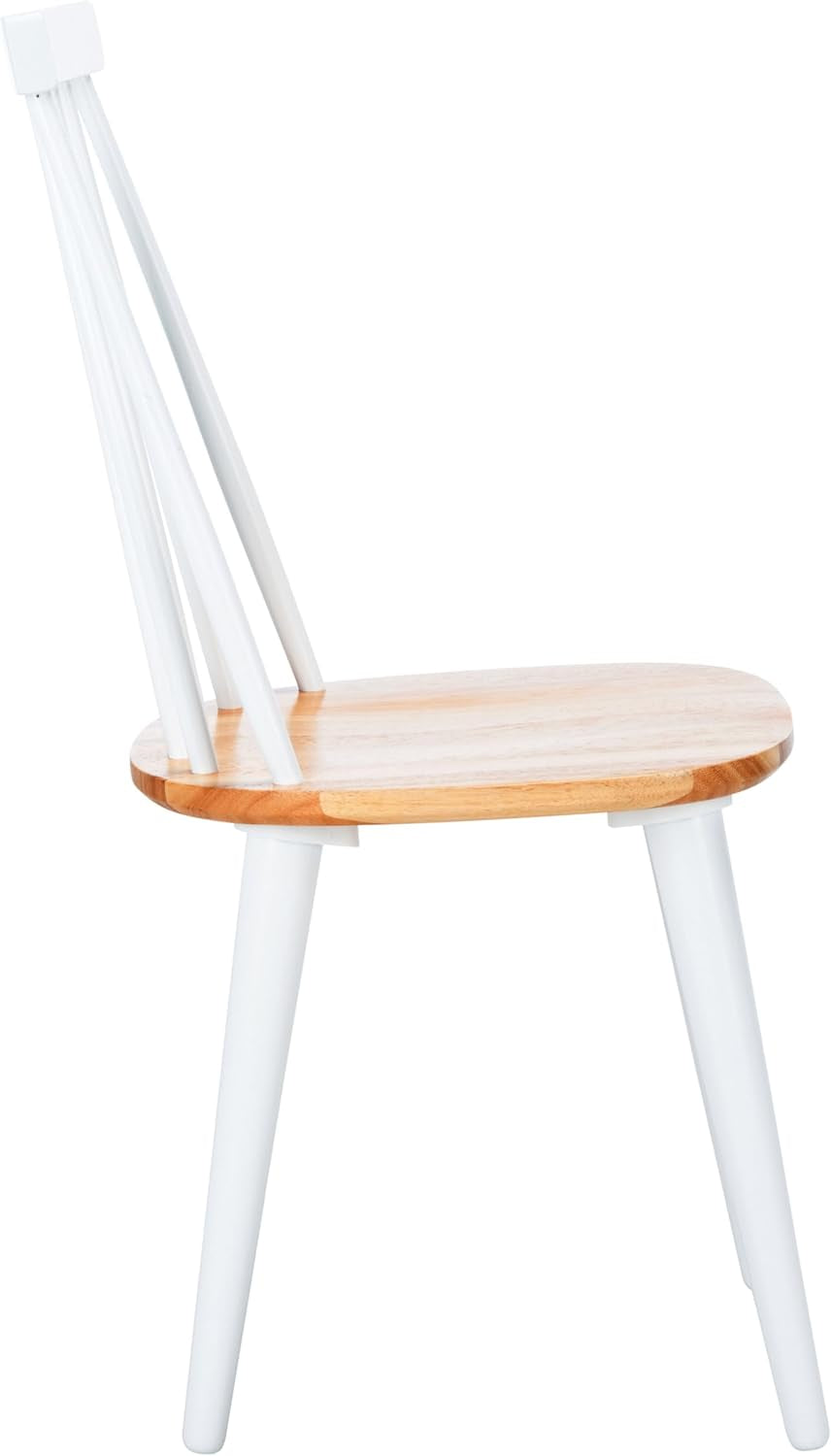 Farmhouse Spindle Back Side Chair White Natural Dining Room with white legs and natural wood seat.