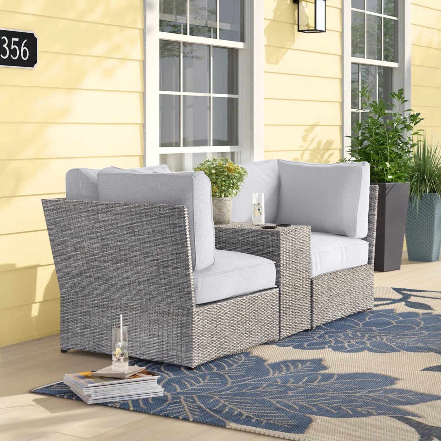 Fully Assembled 2-Person Wicker Patio Sofa Seating Group
