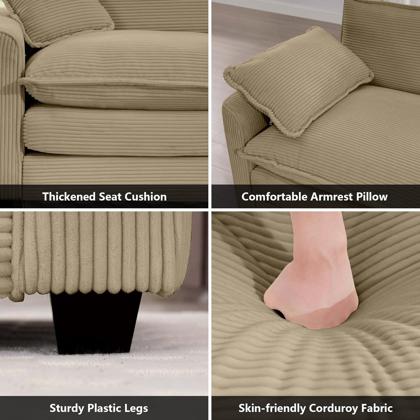 3 Piece Corduroy Sofa Set Camel 3 Seater And 2 Loveseats