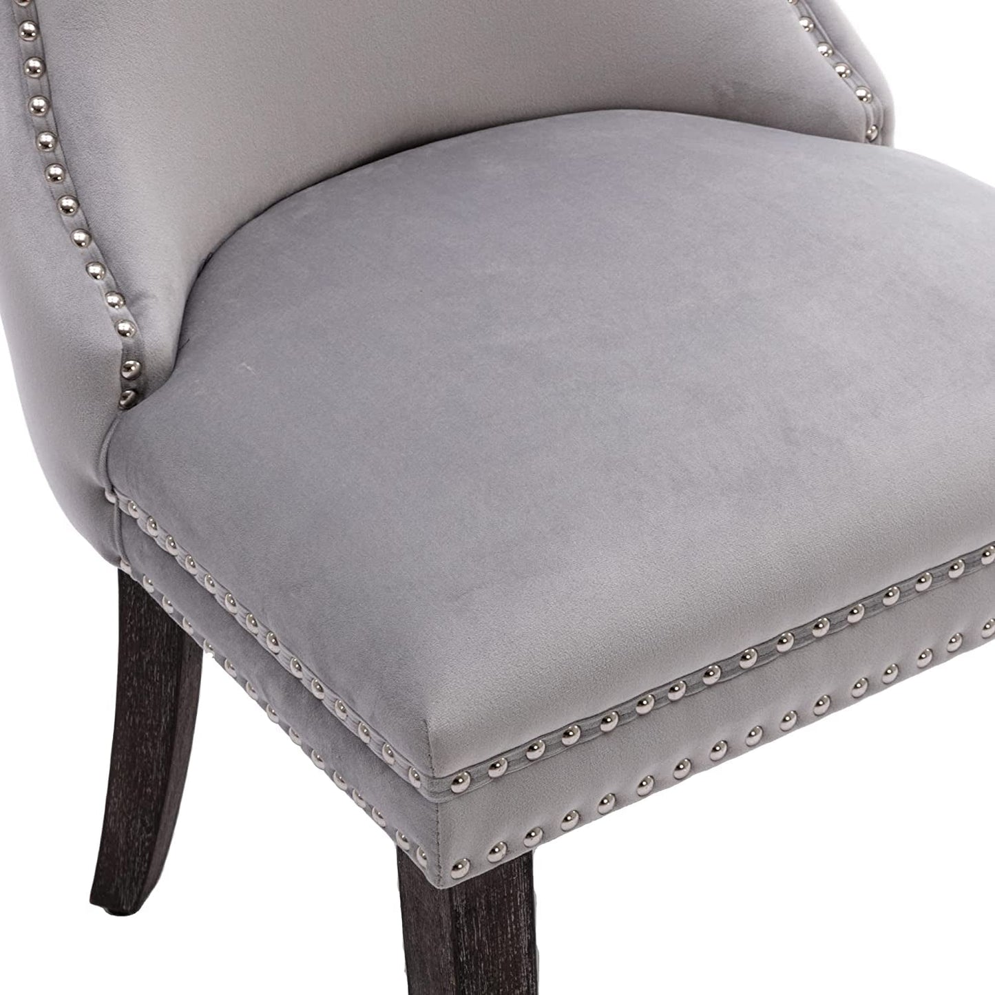 Set Of 2 Light Gray Velvet Tufted Wingback Dining Chairs Nailhead