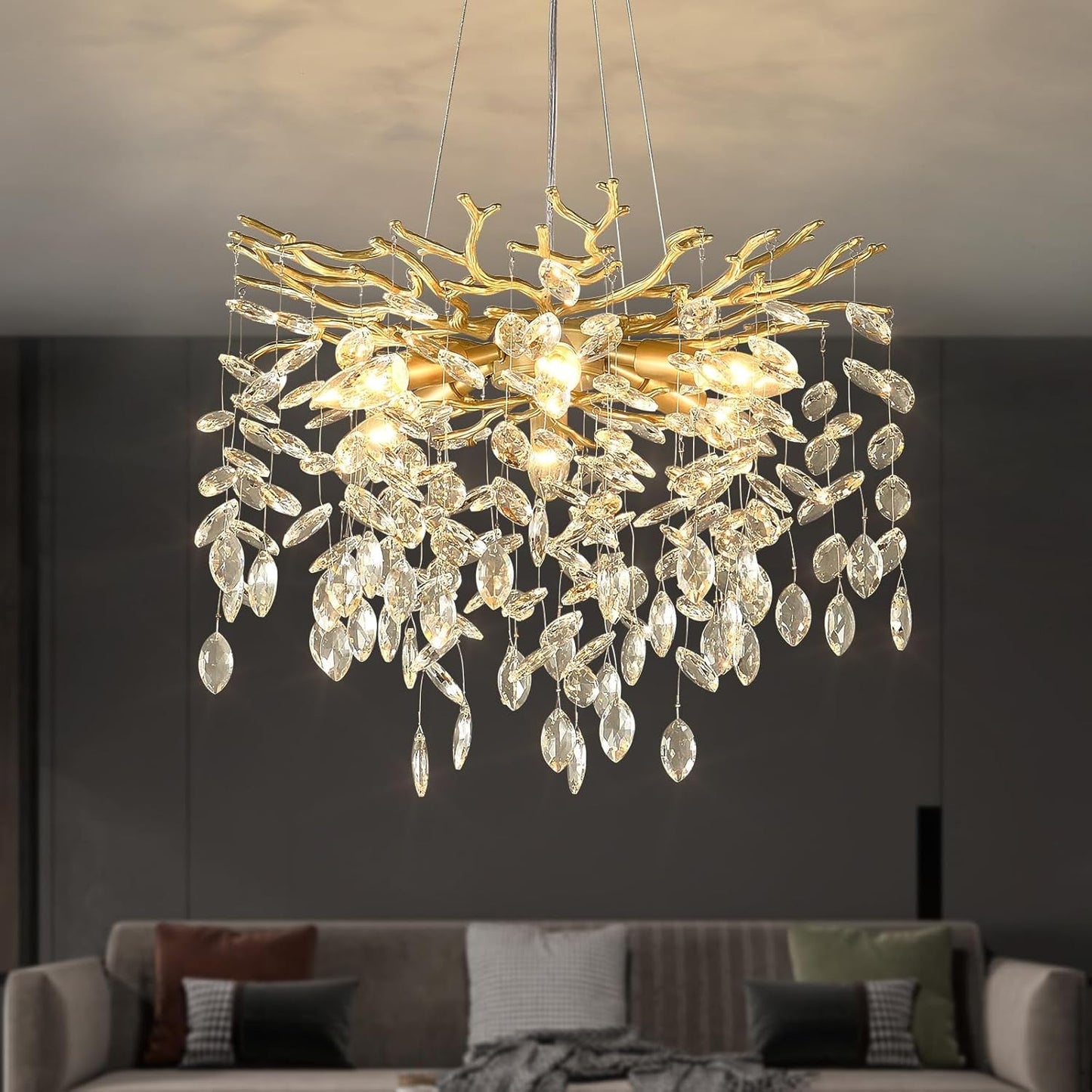 Gold Crystal Tree Branch Chandelier 18 Inch K9 Crystals