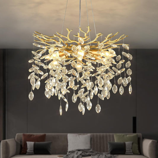 Gold Crystal Tree Branch Chandelier 18 Inch K9 Crystals