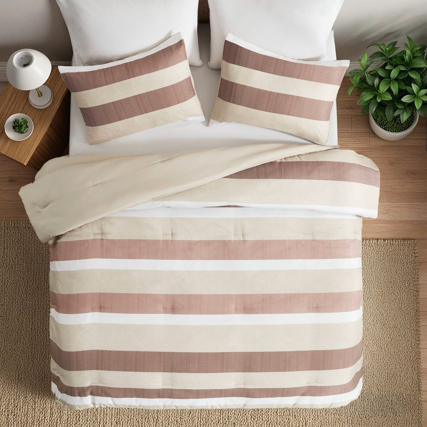 3-Piece King/Cal King Stripe Textured Print Comforter Set