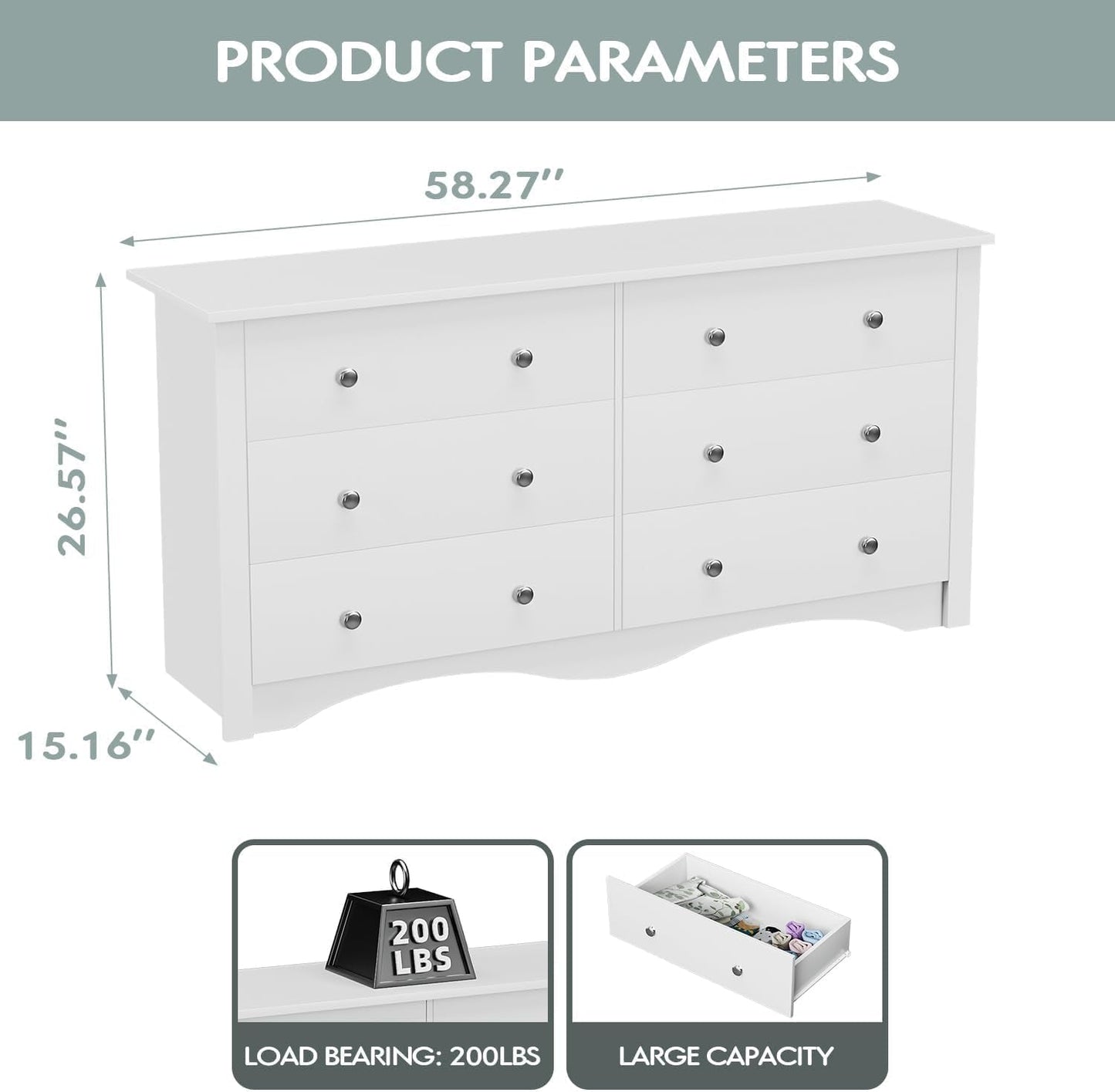 Dresser With 6 Drawers And TV Stand White Wood Storage