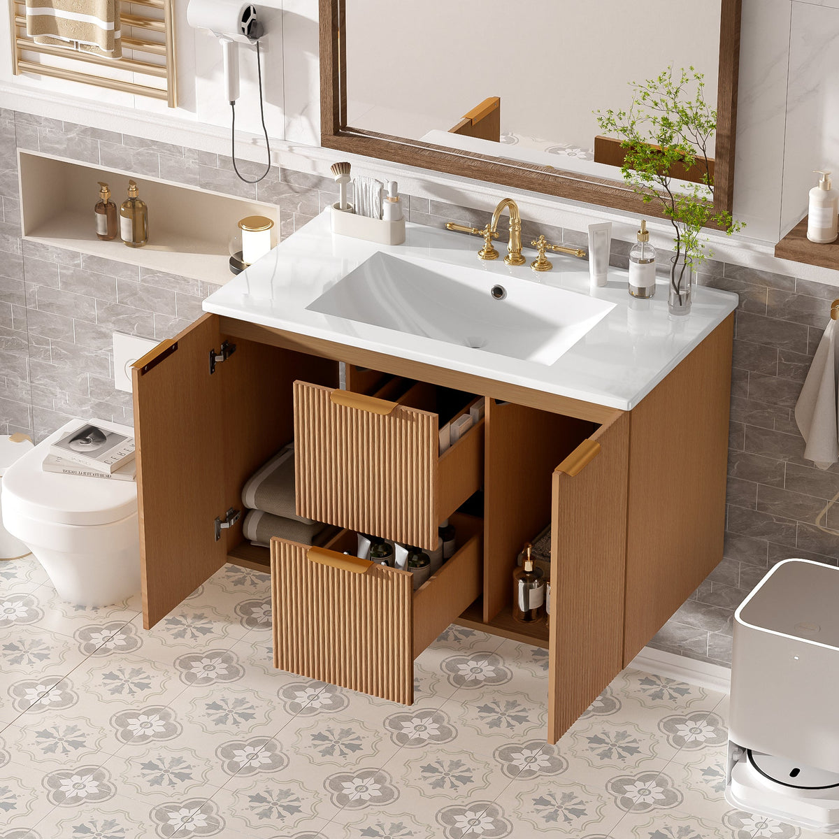 36 Inch Single Sink Bathroom Vanity with Ceramic Top