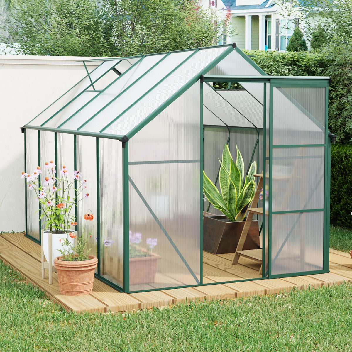 6X10FT Polycarbonate Greenhouse with Raised Base