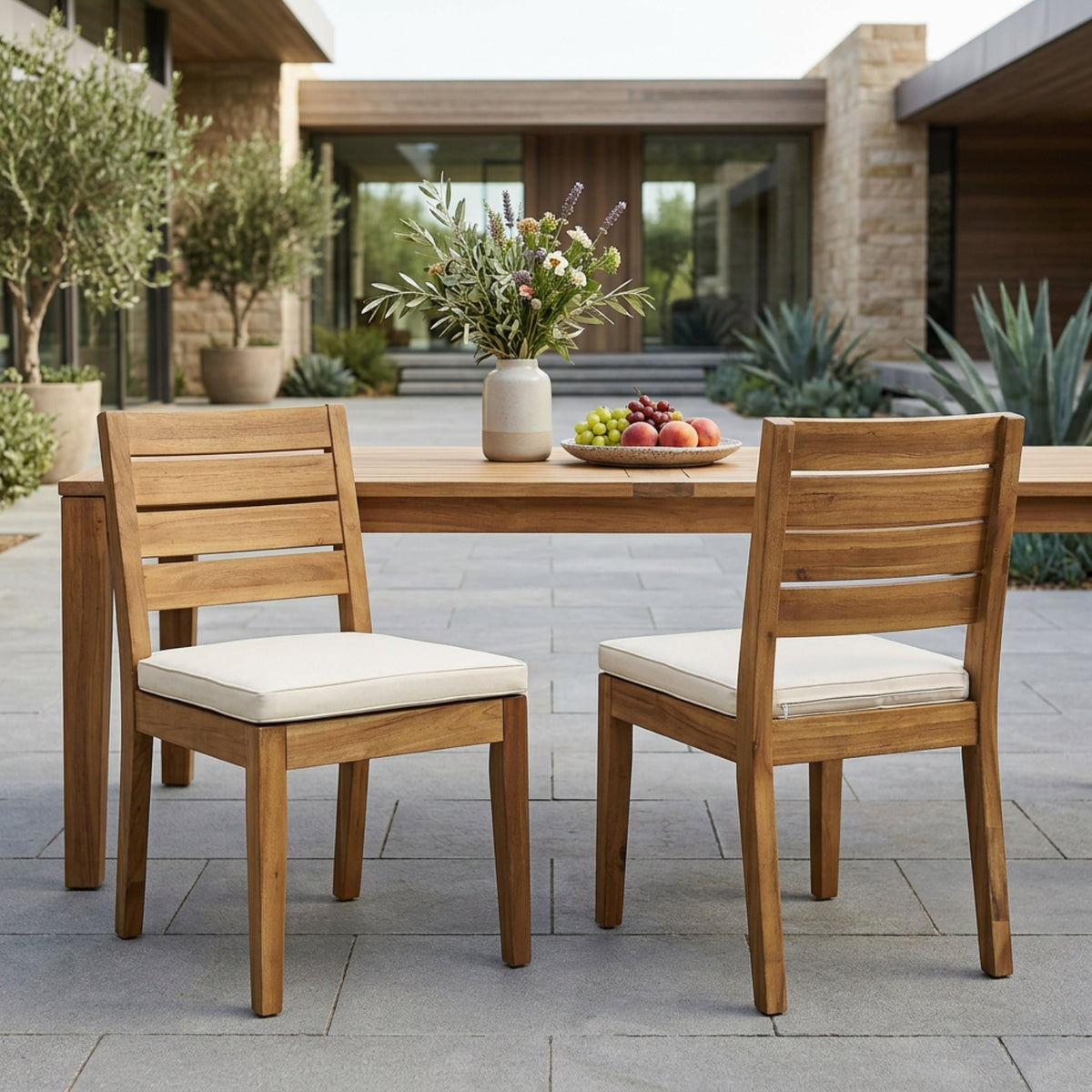 Outdoor Armless Dining Chair with Cushions (Set of 2)