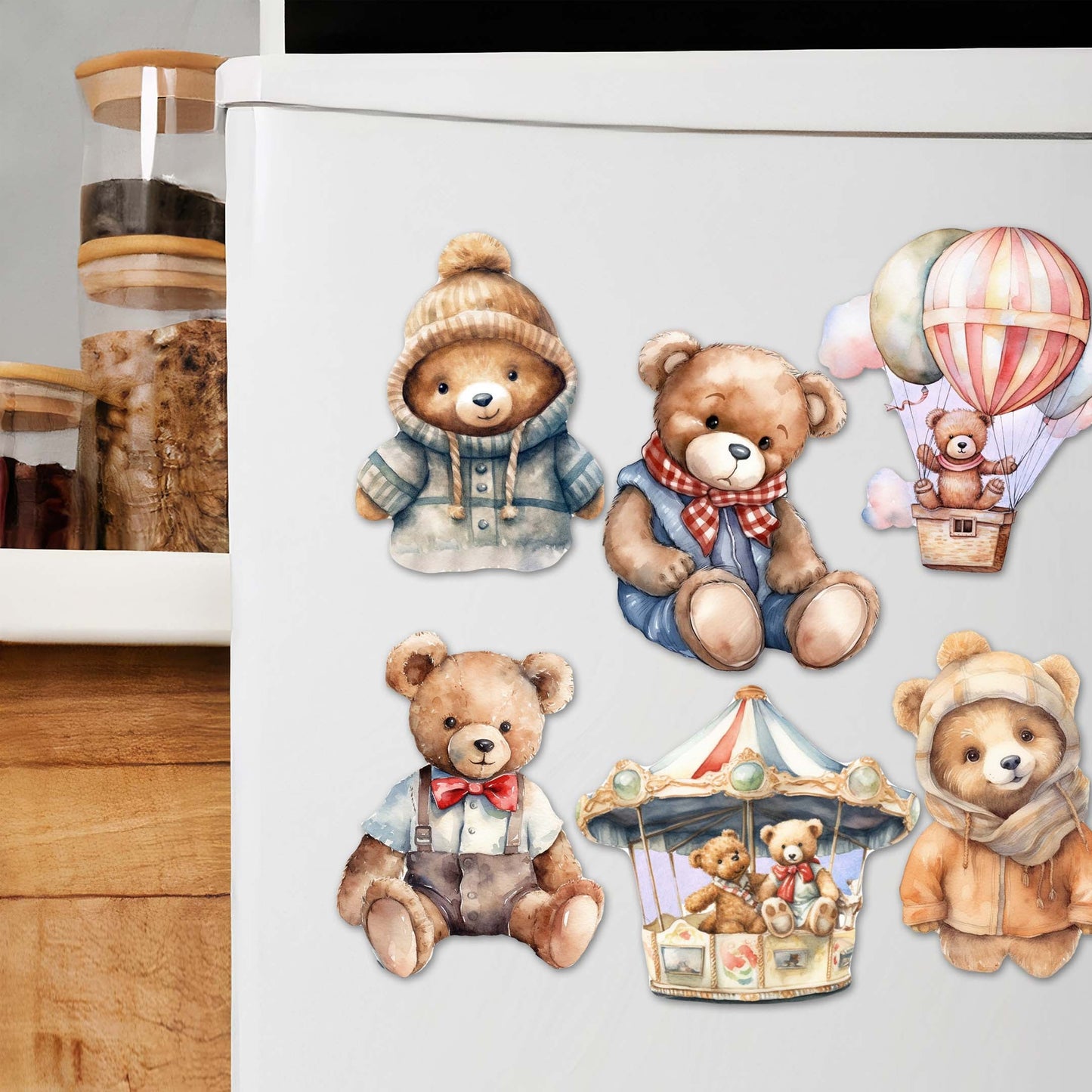 Teddy Bear Decorative Wooden Magnets Set of 6 by G. Debrekht - Family Love Décor - 8090025G-S6