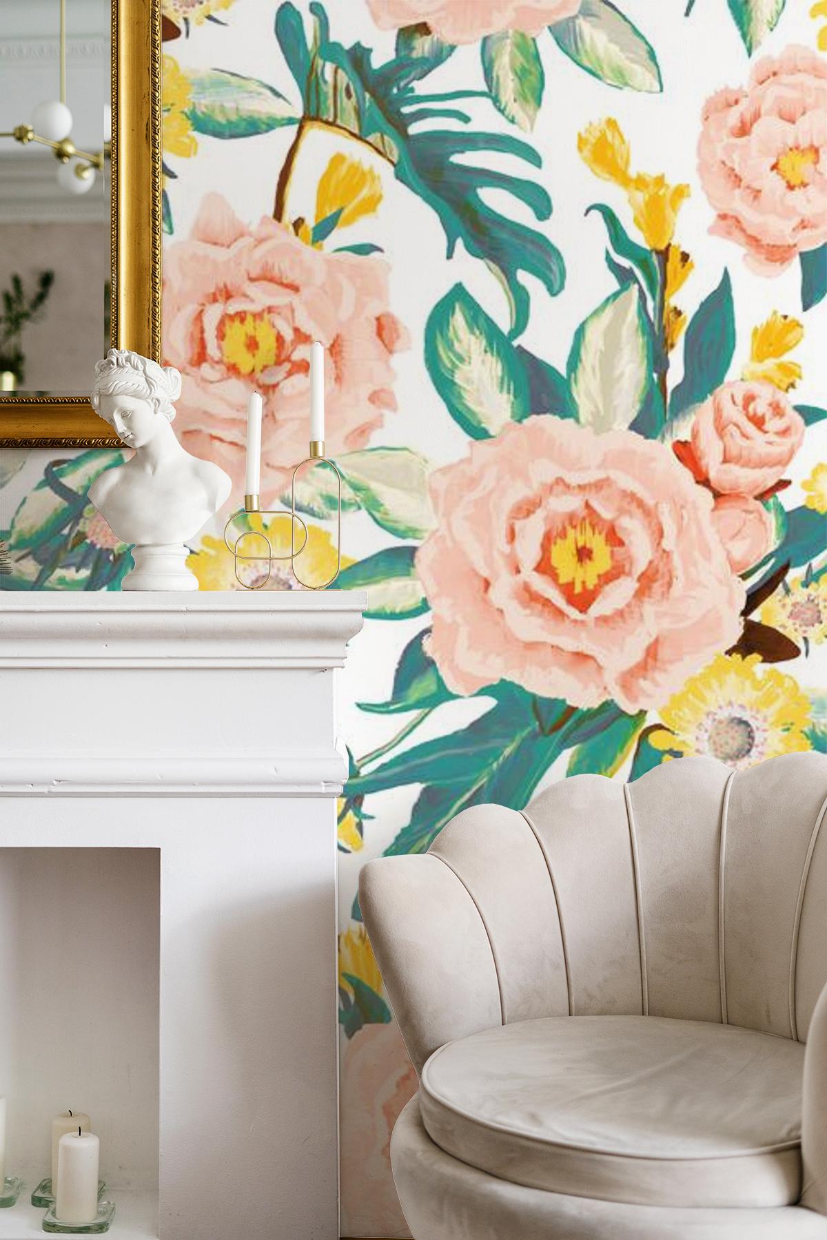 Posh Posy Wallpaper, white