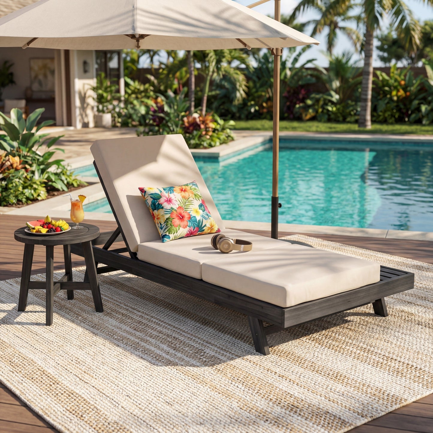 Lounge Chaise Set in Acacia Solid Wood