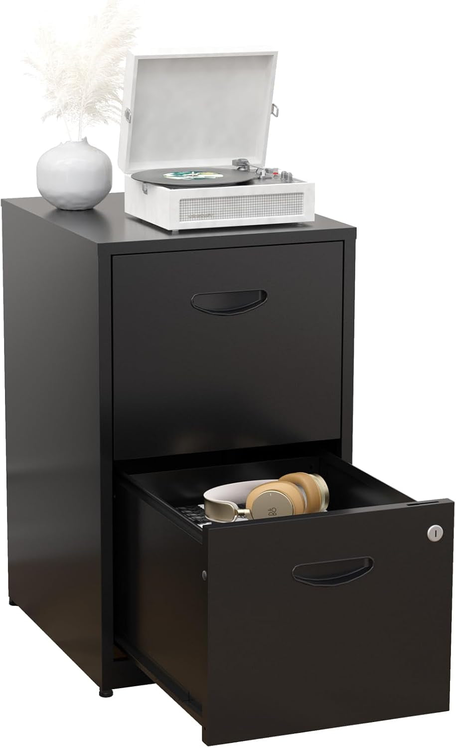 2 Drawer Metal File Cabinet With Lock Black 18 Inch Depth Vertical Filing Cabinet For Home Office Letter Size