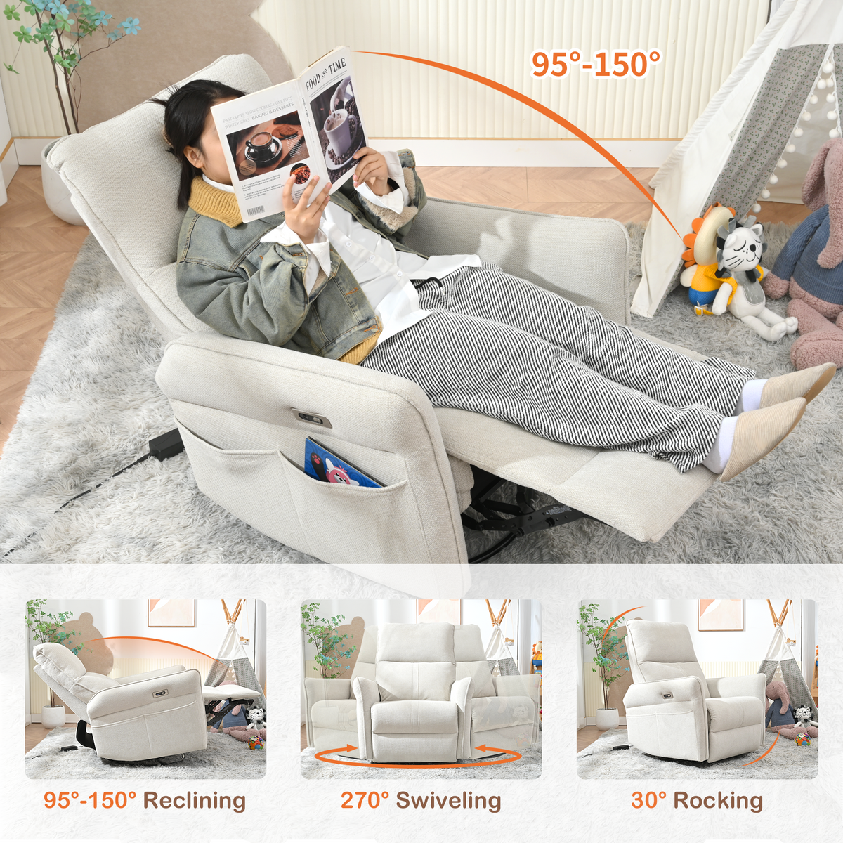 270° Power Swivel Rocker Recliner Chair
