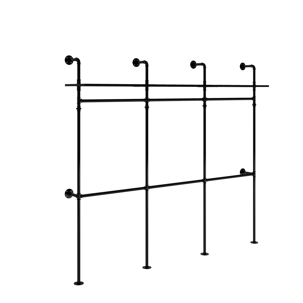 Industrial Pipe Clothing Rack with LED Lights & Shelves