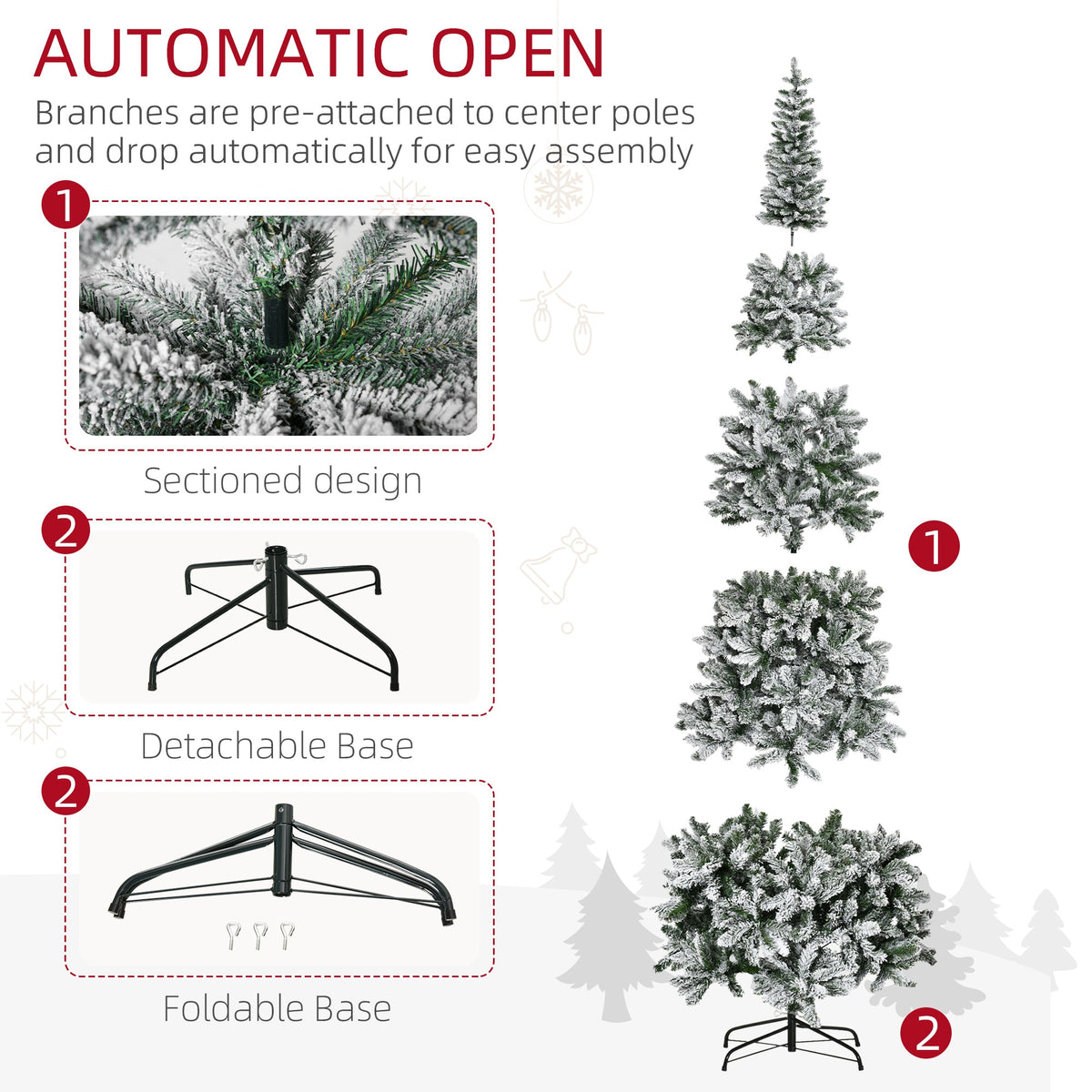 HOMCOM 9ft Unlit Snow-Flocked Slim Pine Christmas Tree