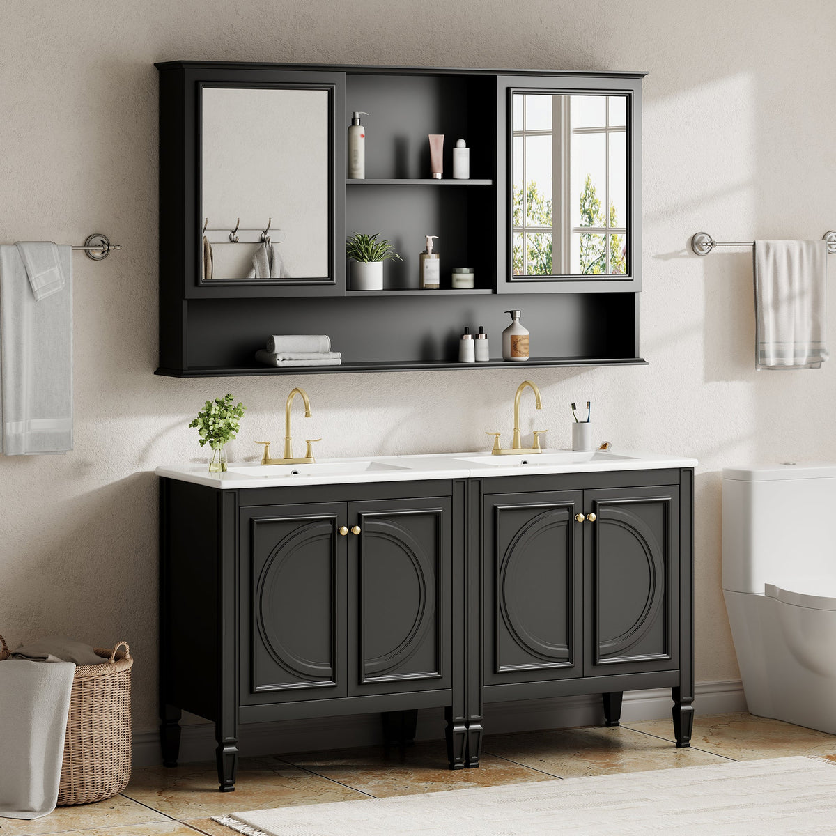 60" Double Sink Bathroom Vanity Set with Matching Wall Mount Medicine Cabinet