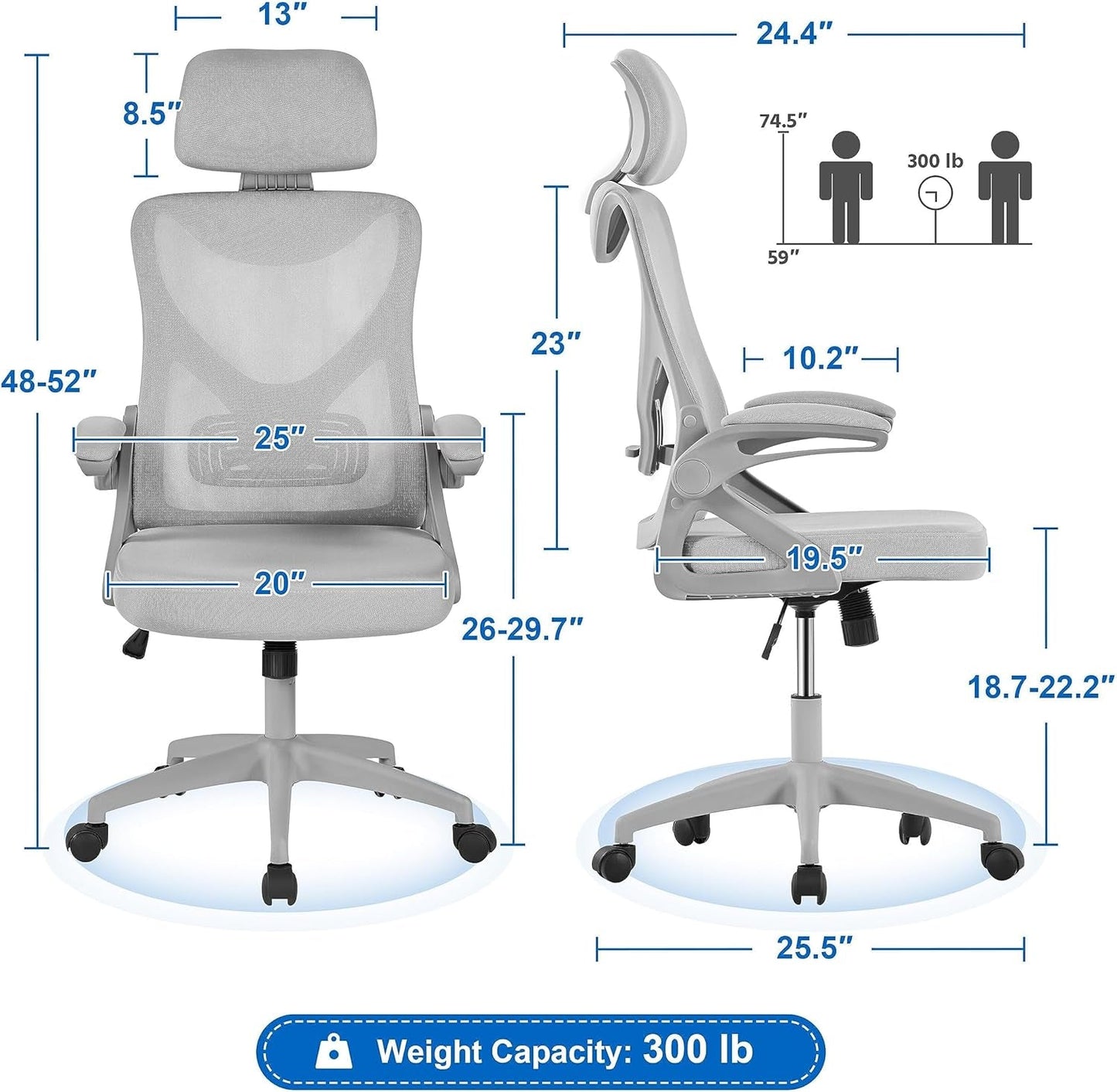 Ergonomic Mesh Office Chair With Flip Up Armrests Gray