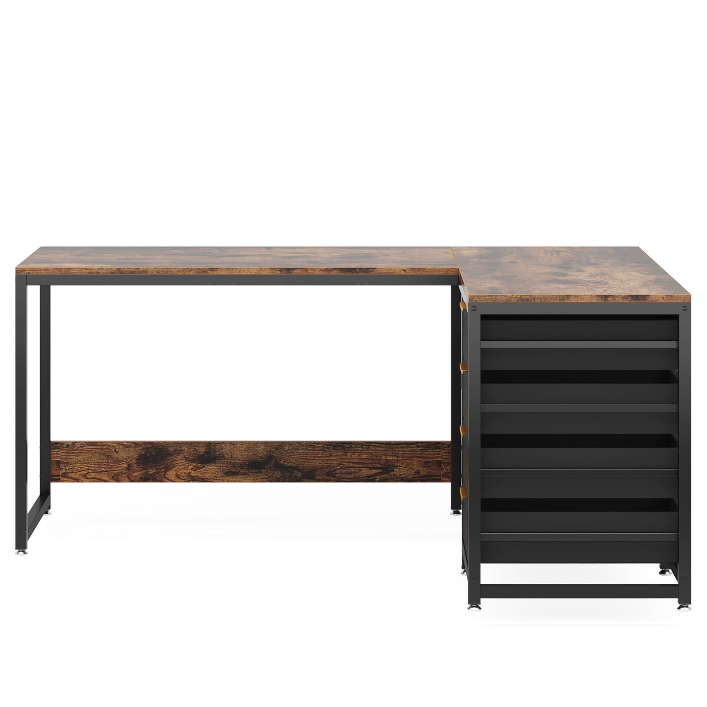 59” L-Shaped Computer Desk with Drawers and Storage Shelves
